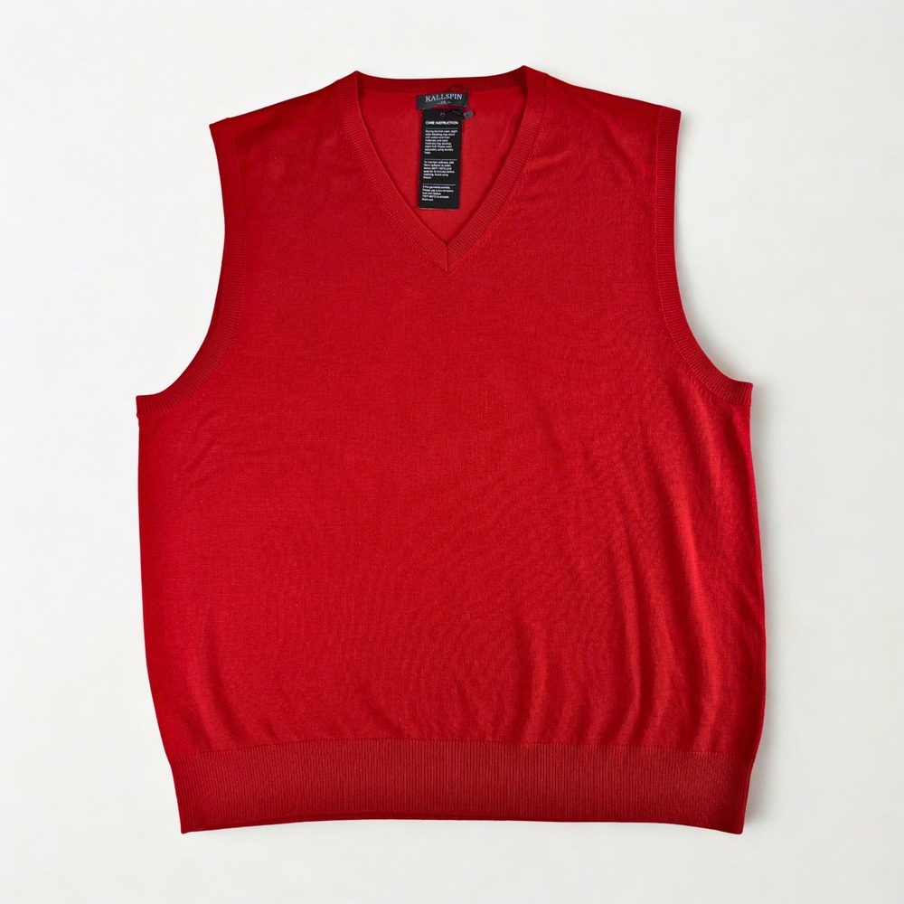Kallspin Wool Blend‎ V-Neck Sweater Vest Mens XXL Red Classic Preppy Grandpa